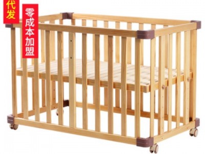 呵宝日式婴儿床实木无漆宝宝床新生儿多功能床带滚轮拼接大床批发图3