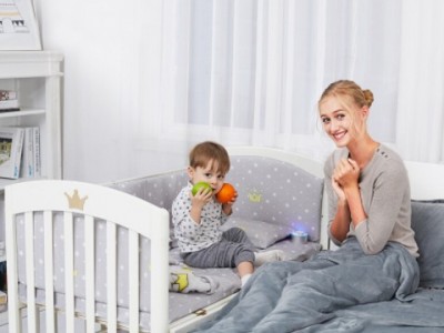 婴儿床实木欧式多功能宝宝儿童摇篮新生儿可调节拼接大床带滚轮白