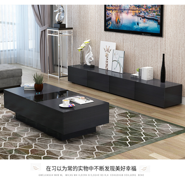 现代简约黑色橡木茶几电视柜北欧小户型客厅家具地柜多功能示例图7