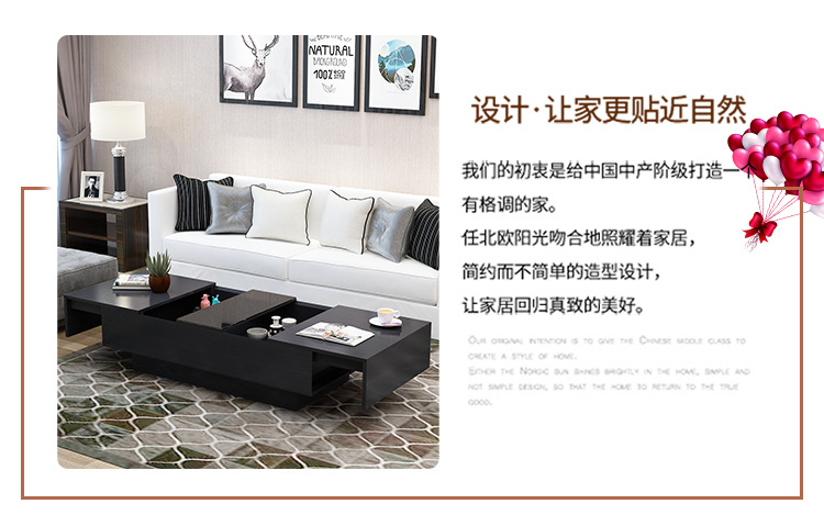 现代简约黑色橡木茶几电视柜北欧小户型客厅家具地柜多功能示例图2