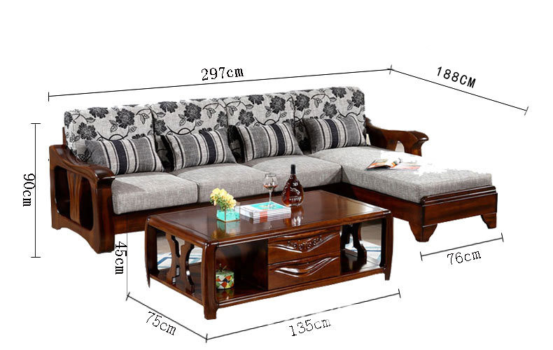 实木沙发组合  中式客厅沙发 布艺沙发小户型 转角沙发示例图22