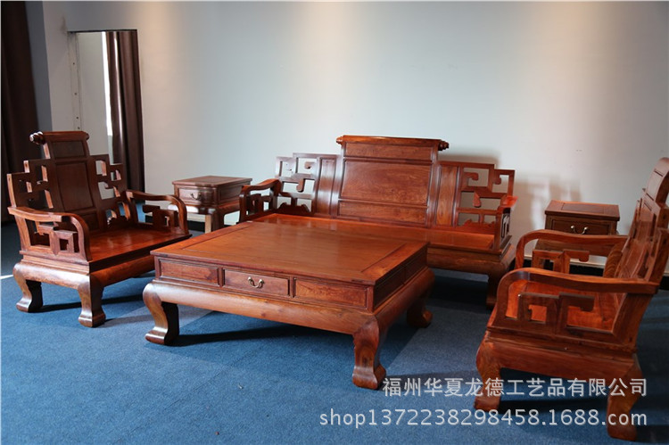 红木家具缅甸花梨大富贵沙发六件套中式仿古大果紫檀实木客厅沙发示例图9