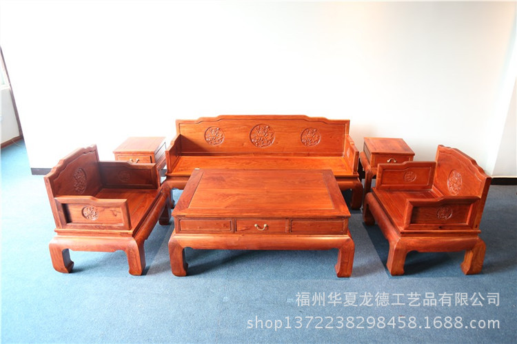 红木家具缅甸花梨罗汉床沙发六件套大果紫檀实木中式古典客厅沙发示例图15