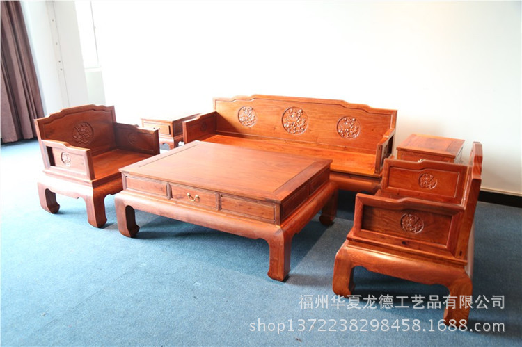 红木家具缅甸花梨罗汉床沙发六件套大果紫檀实木中式古典客厅沙发示例图10