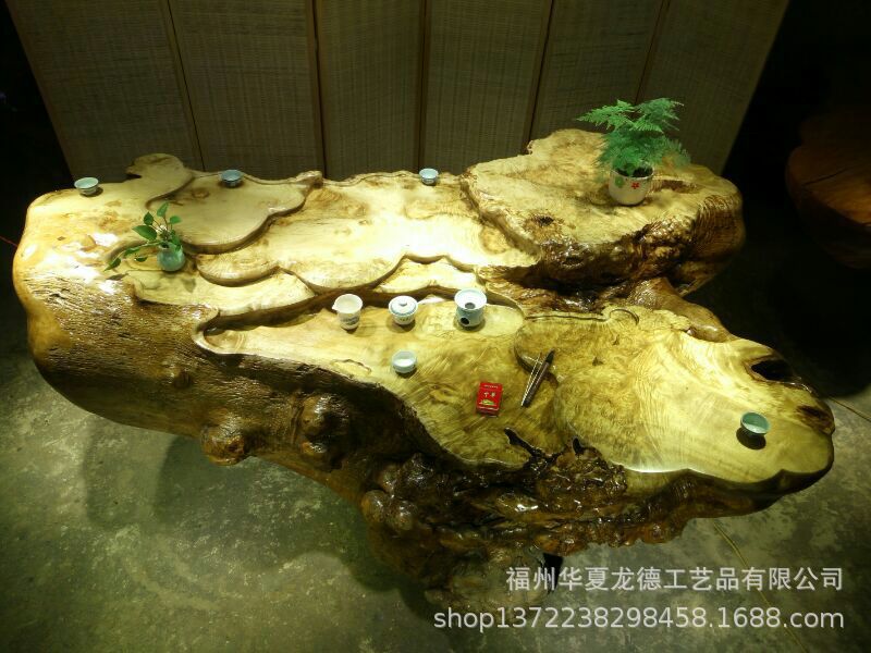 缅甸黄金樟根雕茶几简约天然原木树头茶桌整体树根茶台实木泡茶海示例图15