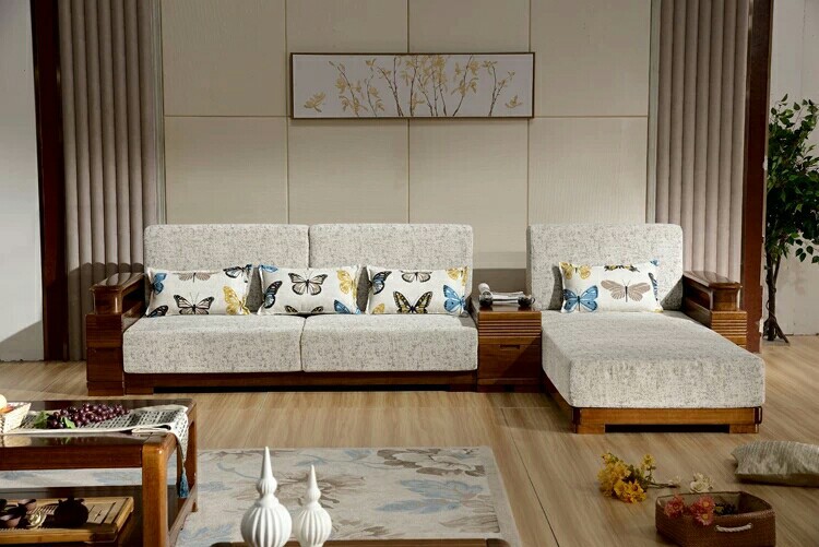 特价胡桃木沙发全纯实木沙发中式木架沙发L型转角贵妃布艺沙发示例图4
