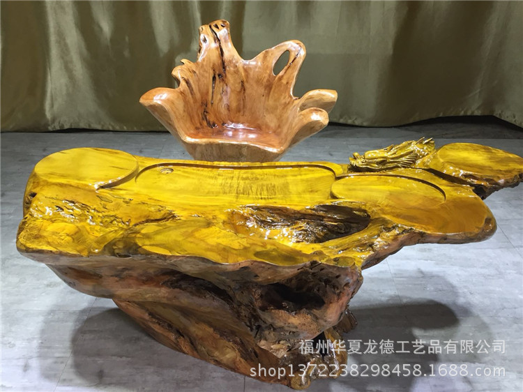 根雕茶几配套椅子原木天然整体树头杉木靠背椅茶桌实木主人位转椅示例图15