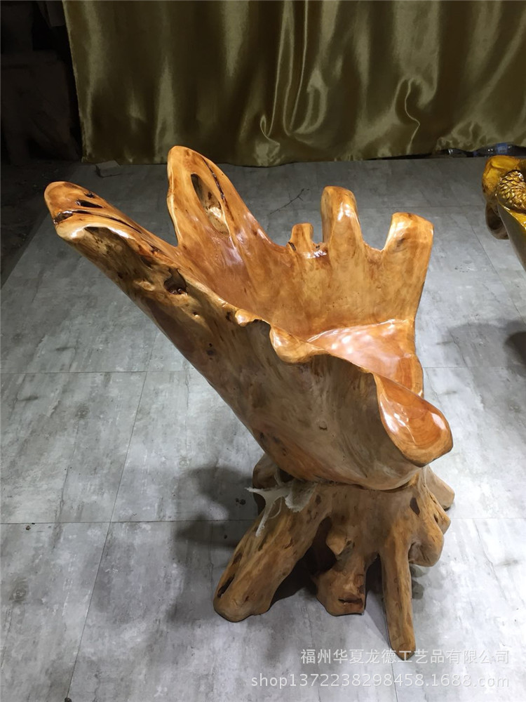 根雕茶几配套椅子原木天然整体树头杉木靠背椅茶桌实木主人位转椅示例图17