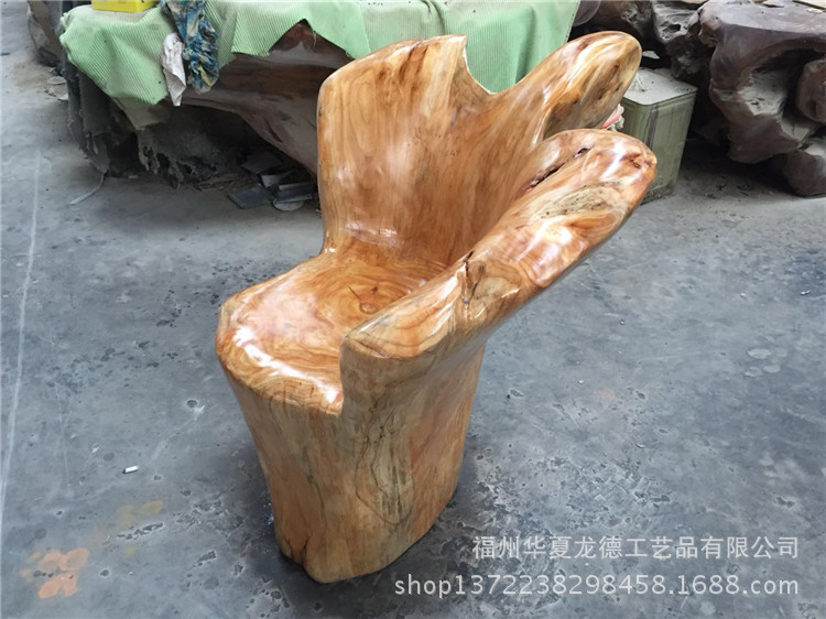 根雕茶几配套椅子原木天然整体树头杉木靠背椅茶桌实木主人位转椅示例图13