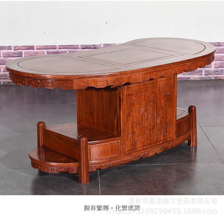 刺猬紫檀红木家具茶桌椅组合新中式全实木功夫茶台茶几弧形六件套示例图6