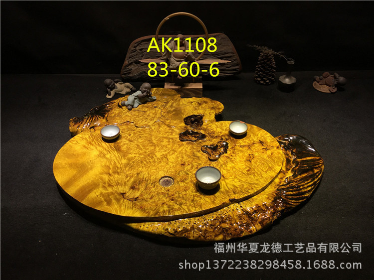 华夏龙德轩缅甸黄金樟茶盘实木整块天然满留疤樱木干泡茶几可定做示例图15
