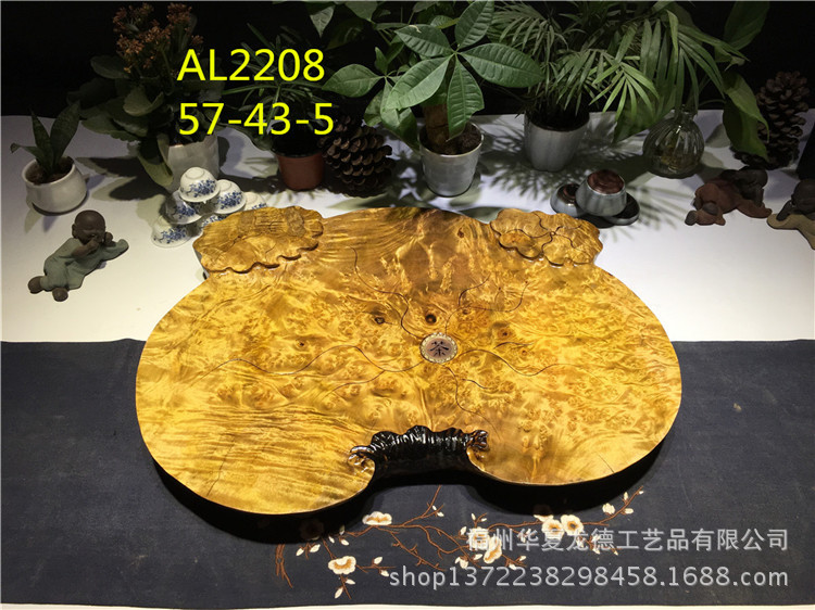 华夏龙德轩缅甸黄金樟茶盘实木整块天然满留疤樱木干泡茶几可定做示例图17