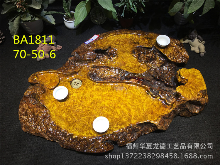 华夏龙德轩缅甸黄金樟茶盘实木整块天然满留疤樱木干泡茶几可定做示例图22