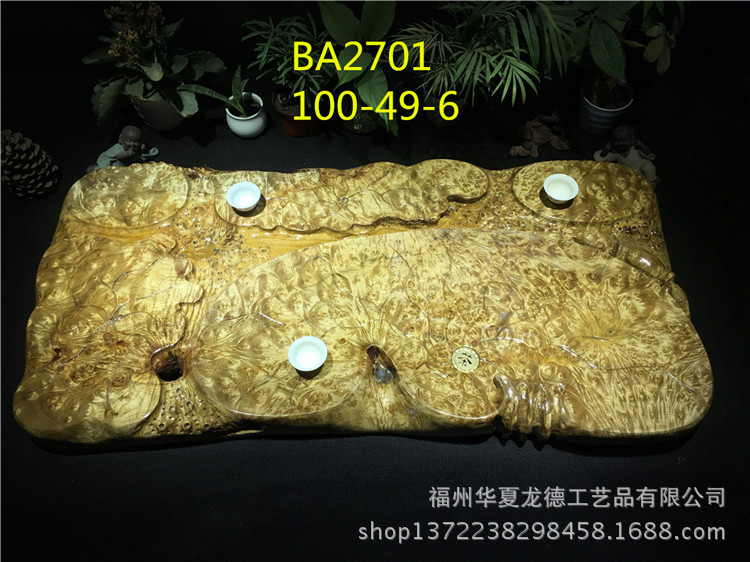 华夏龙德轩缅甸黄金樟茶盘实木整块天然满留疤樱木干泡茶几可定做示例图7
