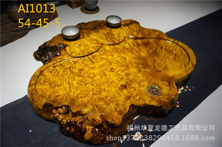 华夏龙德轩缅甸黄金樟茶盘实木整块天然满留疤樱木干泡茶几可定做示例图4