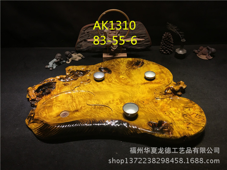 华夏龙德轩缅甸黄金樟茶盘实木整块天然满留疤樱木干泡茶几可定做示例图16