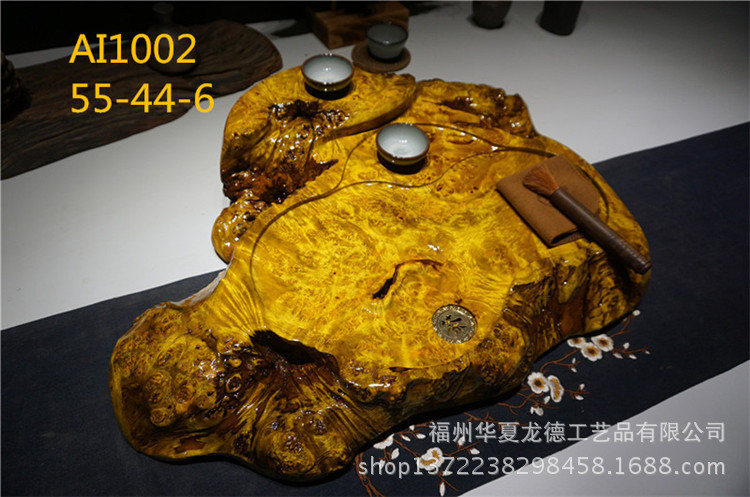 华夏龙德轩缅甸黄金樟茶盘实木整块天然满留疤樱木干泡茶几可定做示例图32