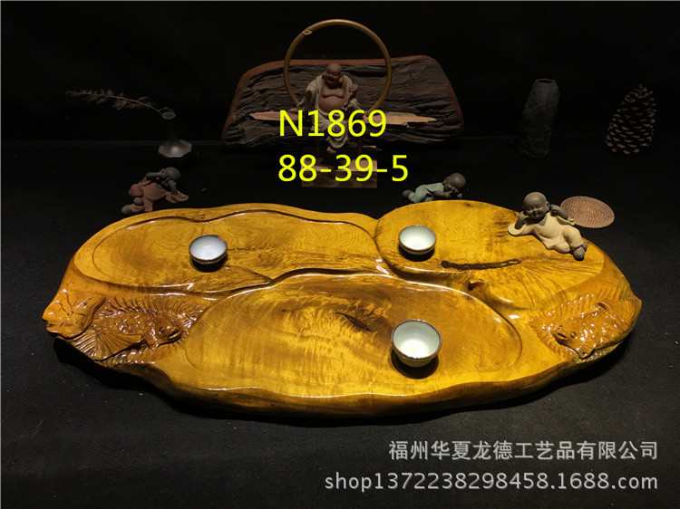 缅甸金丝楠木根雕茶盘天然实木整块干泡茶海原木简约功夫茶几批发示例图24
