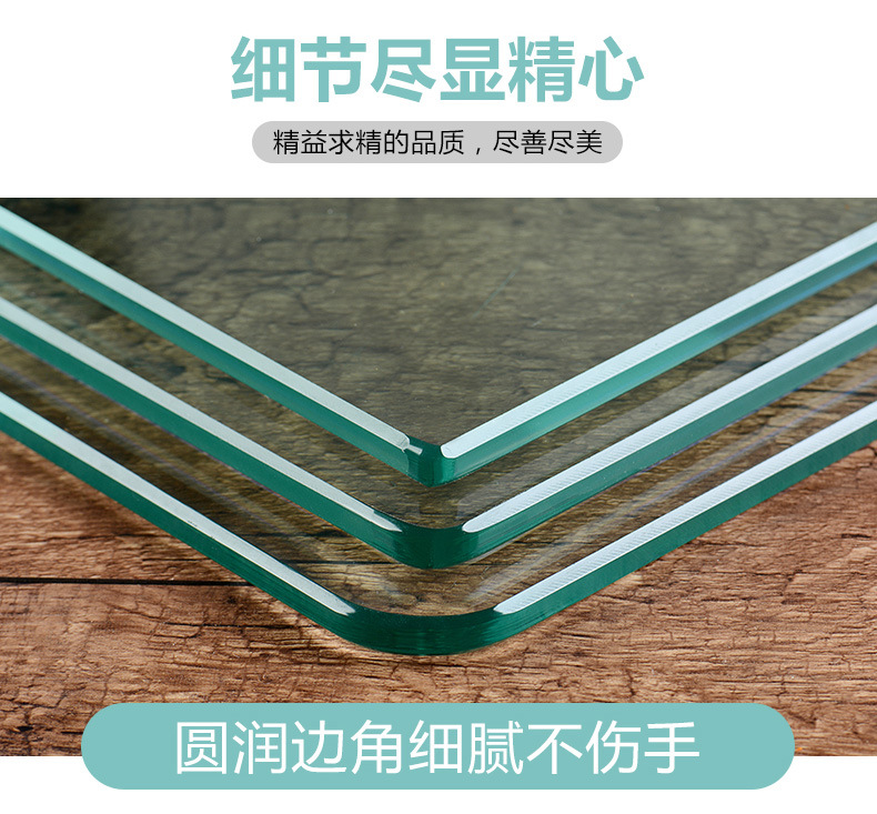 厂家定做椭圆形玻璃桌面 不锈钢透明茶几玻璃 磨圆边钻孔钢化玻璃示例图15