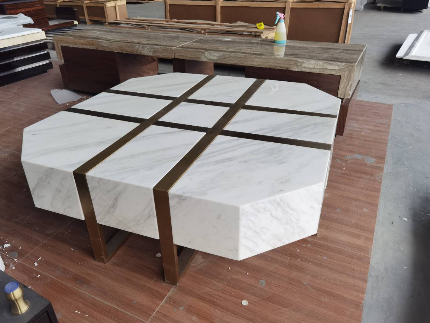 天然石茶几 轻奢茶几五金茶几客厅茶几别墅茶几茶几白色茶几示例图2