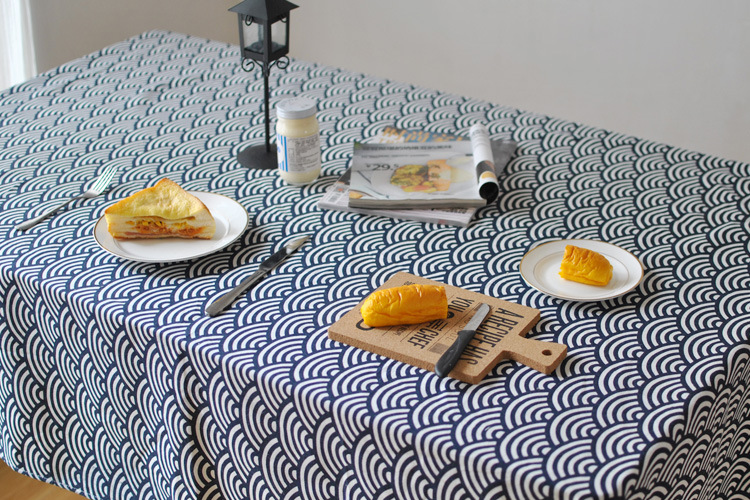 日本传统风格 浮世绘棉麻桌布 蓝色台布盖布茶几布示例图8