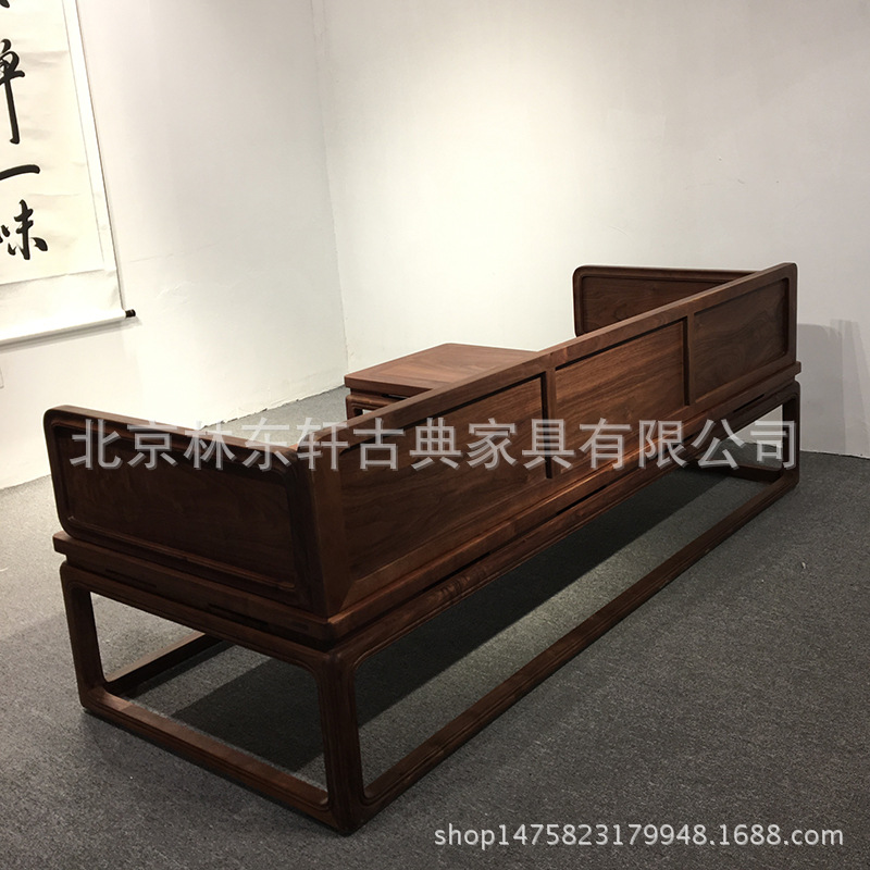 黑胡桃新中式罗汉床美人榻 现代客厅简约三人沙发 实木禅意单人床示例图4