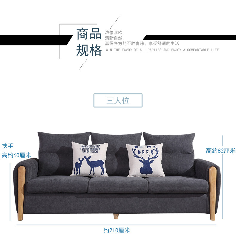 可拆洗北欧布艺实木框架棉麻现代组合客厅沙发 中小户型简约家具示例图31