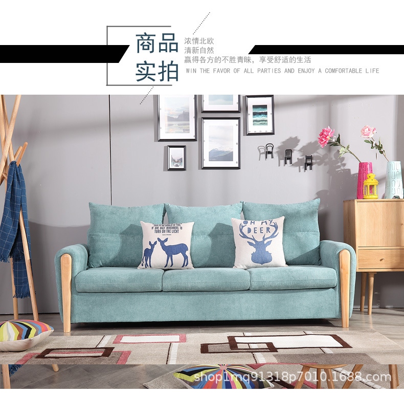 可拆洗北欧布艺实木框架棉麻现代组合客厅沙发 中小户型简约家具示例图19
