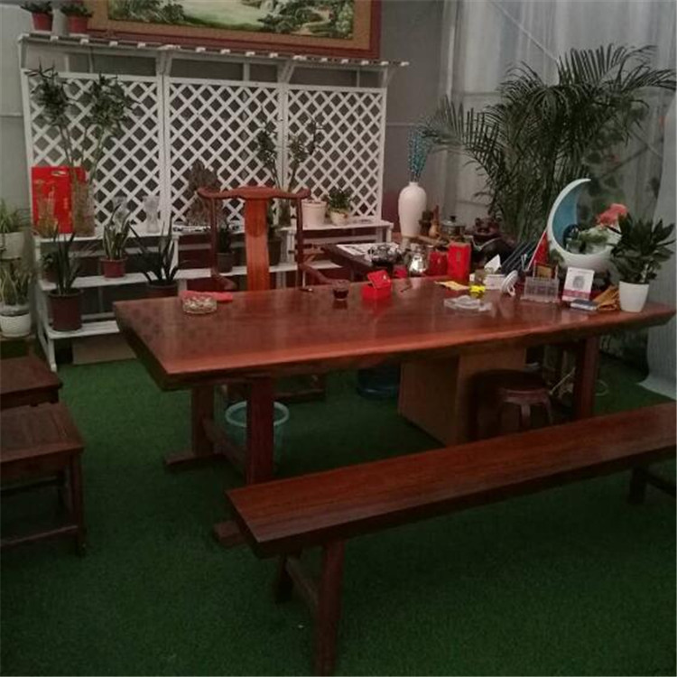 华夏龙德轩奥坎实木大板桌面巴花大板原木办公桌多功能书桌可定做示例图12