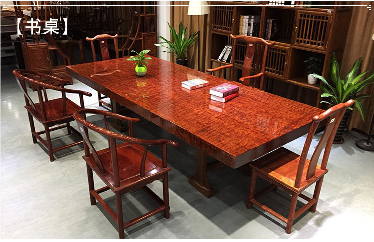 巴花实木大板桌现代原木大板办公桌书桌画案泡茶桌班台235-109-10示例图6