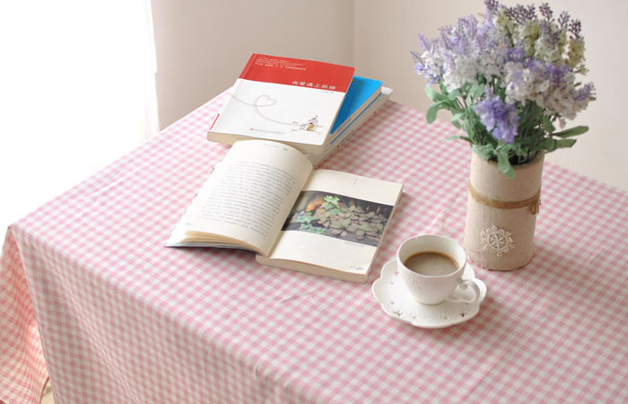 厂家供应韩式清新粉色格子小清新餐桌布 书桌盖布 布艺批发多尺寸示例图3