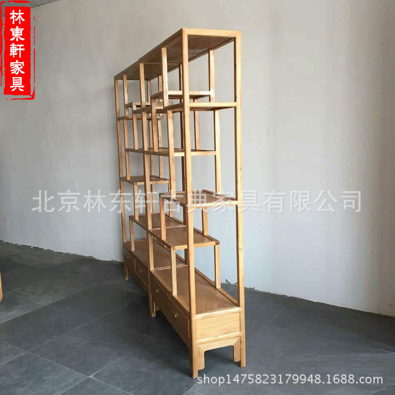 老榆木书柜书架落地博古架现代简约家具实木置物架摆件可定做示例图6