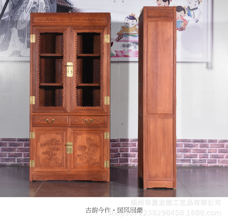 刺猬紫檀红木家具书柜商务办公室双门书架全实木质家用书房陈列架示例图5