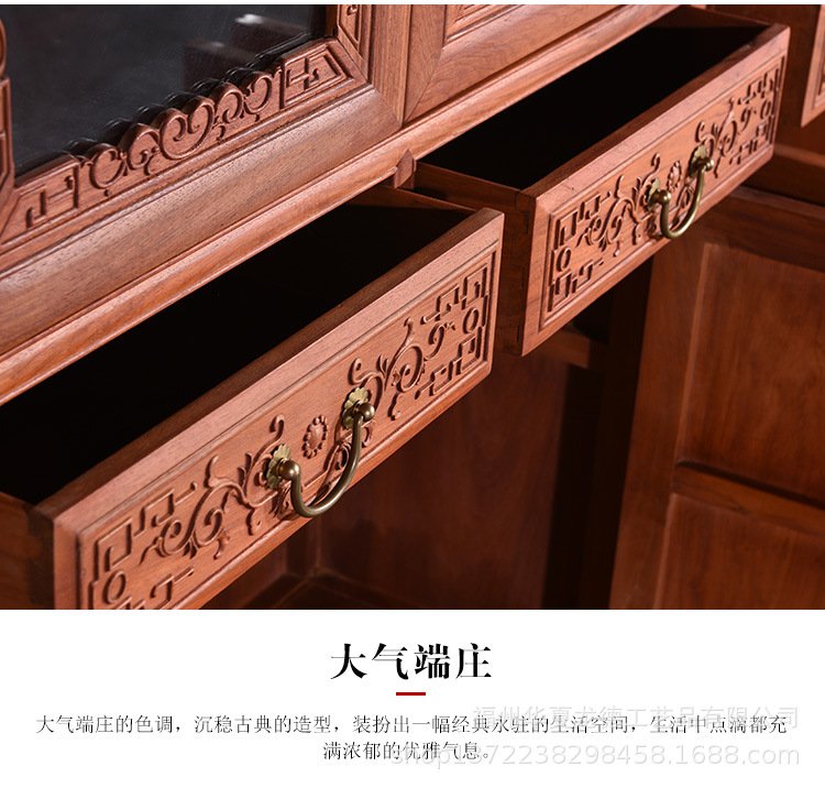刺猬紫檀红木家具书柜商务办公室双门书架全实木质家用书房陈列架示例图10