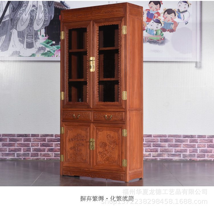 刺猬紫檀红木家具书柜商务办公室双门书架全实木质家用书房陈列架示例图6