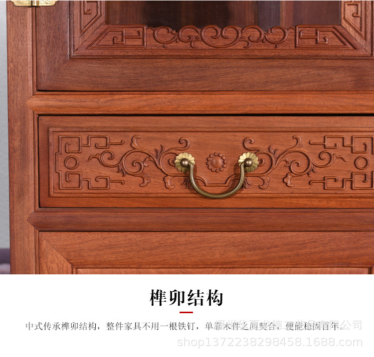 刺猬紫檀红木家具书柜商务办公室双门书架全实木质家用书房陈列架示例图9