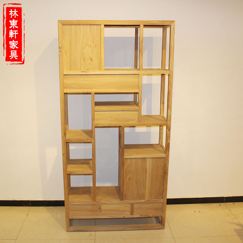 厂家批发定做老榆木书架纯实木博物架现代家具中式书架榫卯展示架示例图6