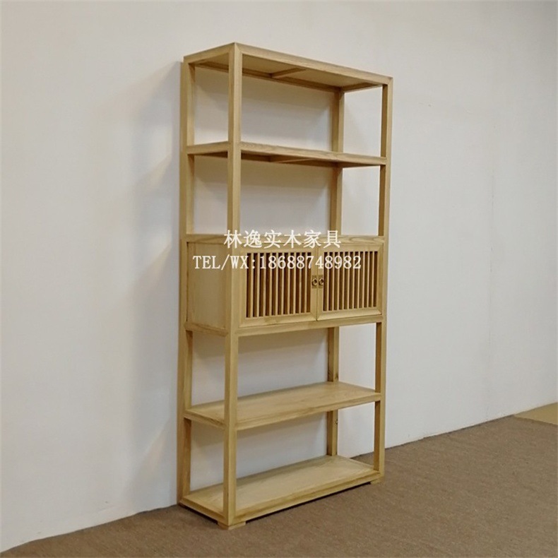 茶叶货架展示柜榆木茶壶架子白蜡木茶柜子免漆书架书柜收纳柜实木示例图3