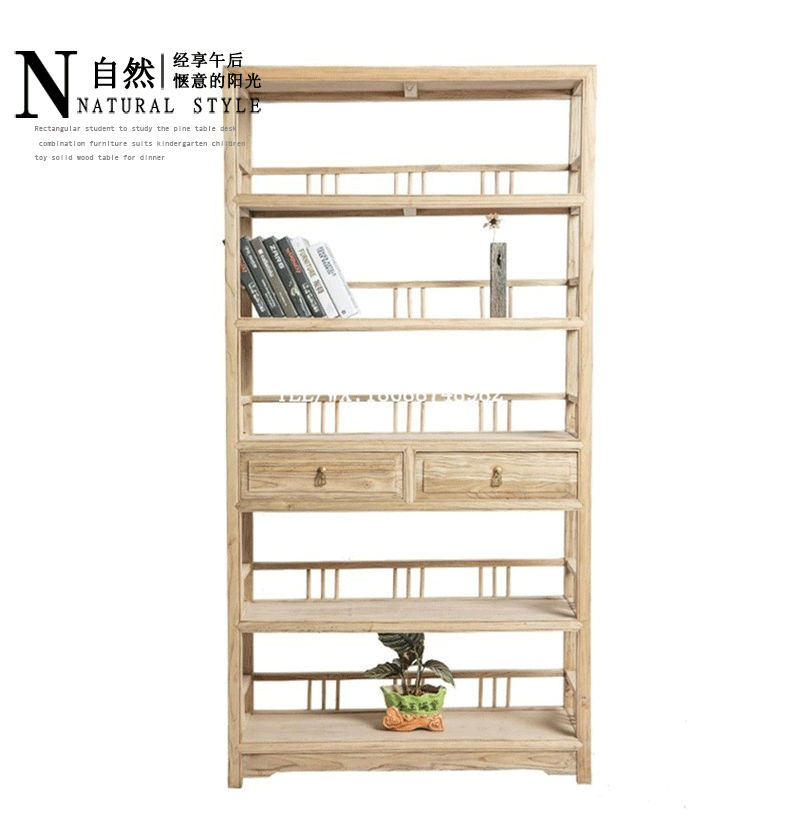 现代中式老榆木书柜书架组合茶叶茶饼茶壶茶具展示柜陈列柜储物柜示例图8