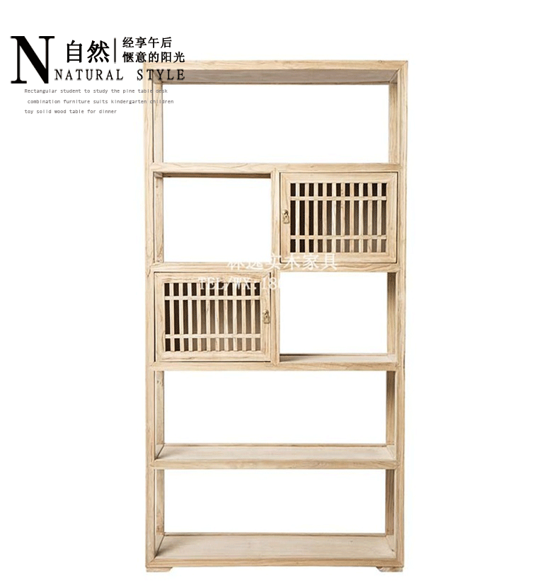 新中式书架书柜组合实木老榆木茶叶展示柜陈列柜置物架博古架免漆示例图7