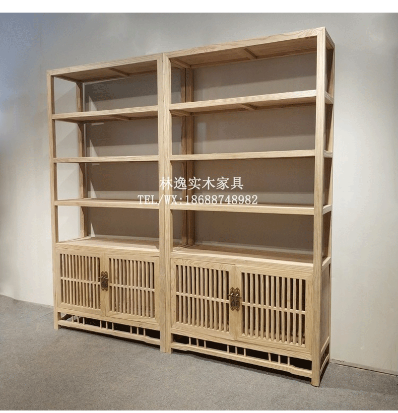 新中式实木简约茶叶展示柜书架置物架老榆木茶柜免漆书柜货架定做示例图7