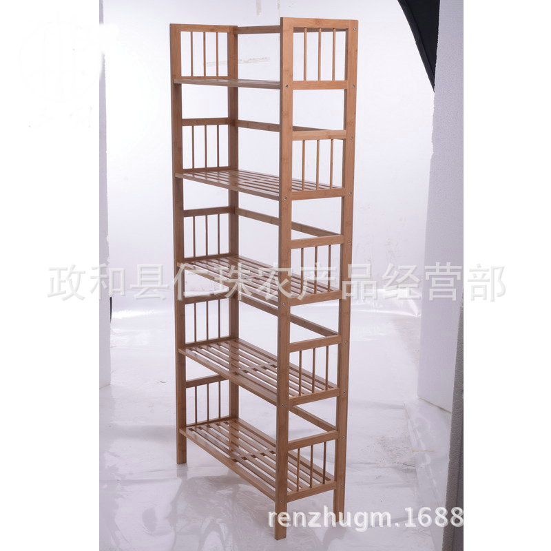 简约现代实木 简易书架 多层楠竹条式书架 创业组合 书柜 植物架示例图19