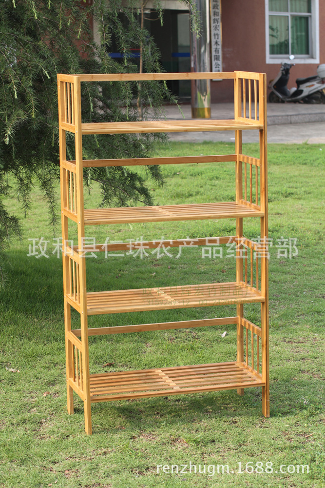 简约现代实木 简易书架 多层楠竹条式书架 创业组合 书柜 植物架示例图18