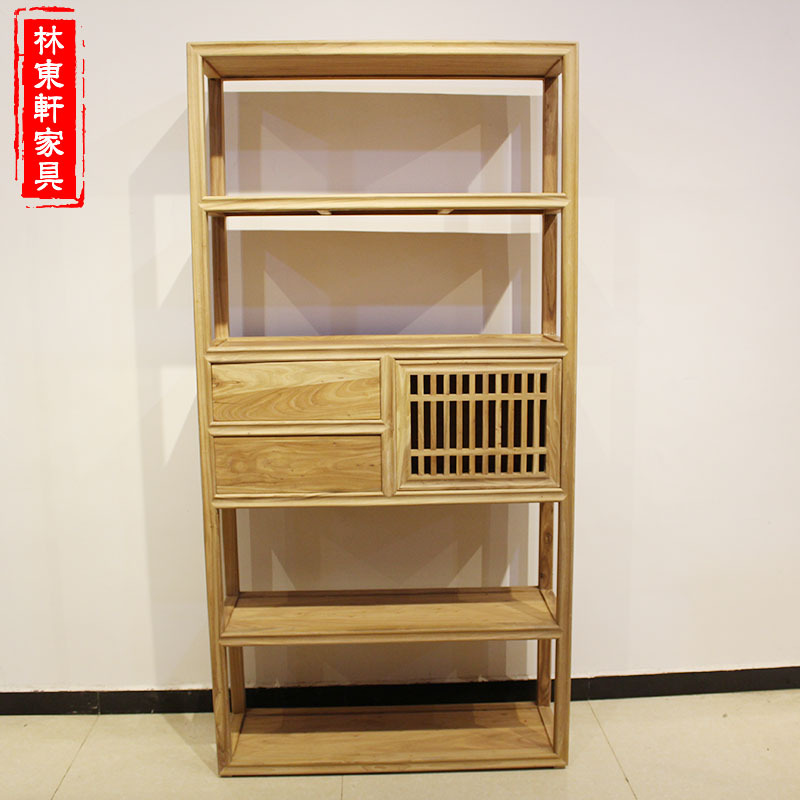 厂家批发老榆木书架现代中式家具仿古展示架实木博古架白茬古董架示例图5