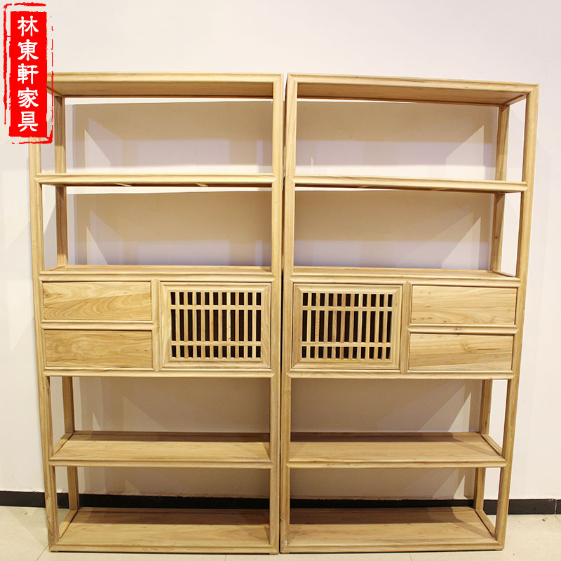 厂家批发老榆木书架现代中式家具仿古展示架实木博古架白茬古董架示例图4