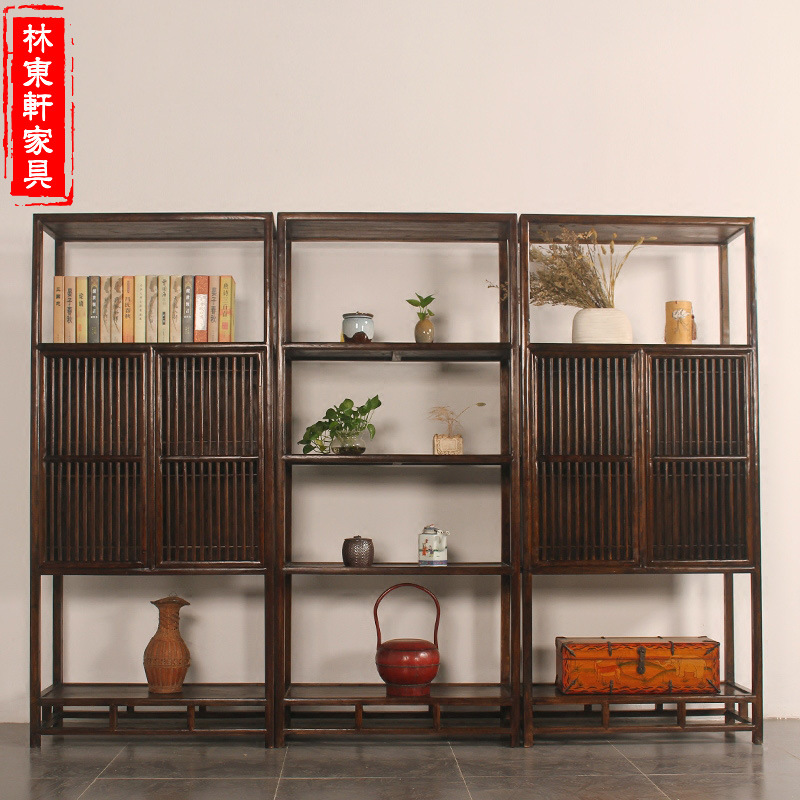 批发老榆木书架仿古家具新中式多宝阁免漆展架禅意茶叶展示柜示例图10