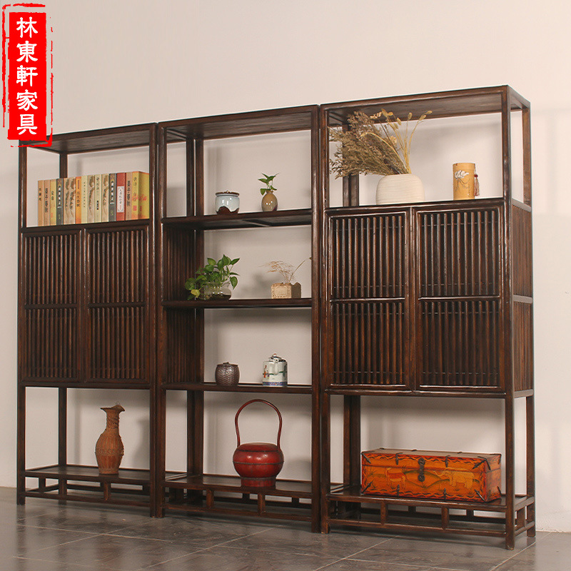批发老榆木书架仿古家具新中式多宝阁免漆展架禅意茶叶展示柜示例图11