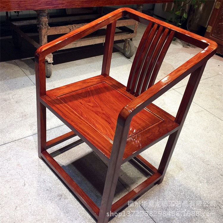 华夏龙德轩巴花休闲椅巴西花梨实木大板桌配套新中式自在斜方椅子示例图4