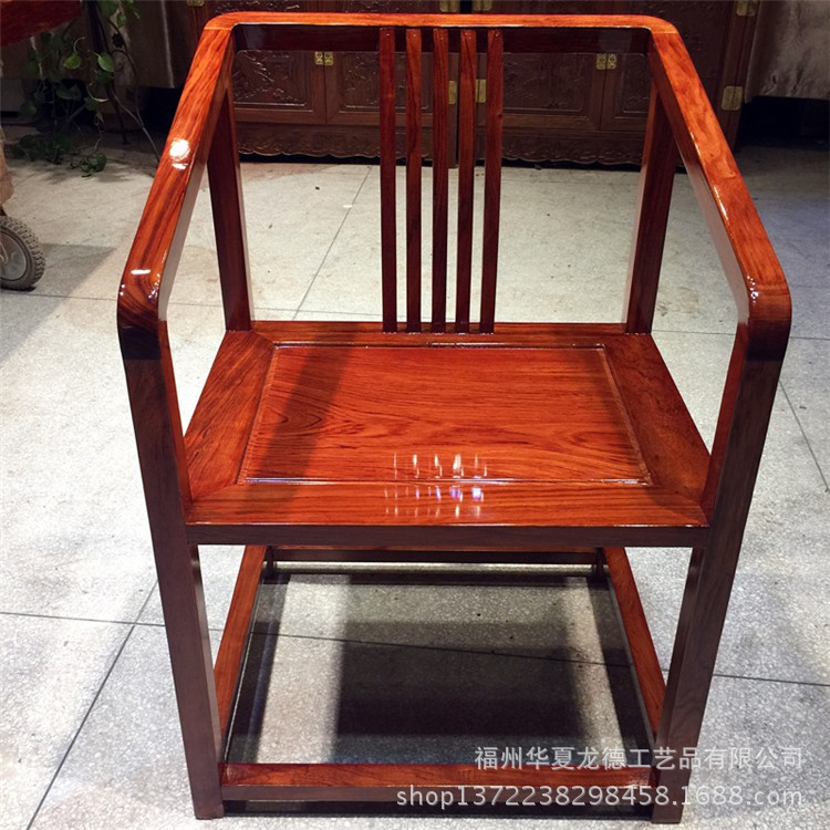 华夏龙德轩巴花休闲椅巴西花梨实木大板桌配套新中式自在斜方椅子示例图7