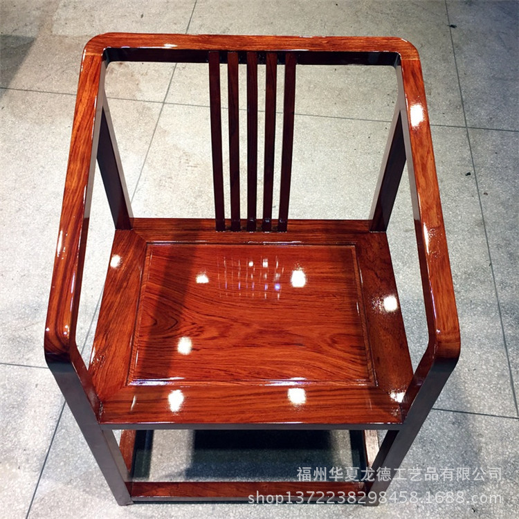 华夏龙德轩巴花休闲椅巴西花梨实木大板桌配套新中式自在斜方椅子示例图8